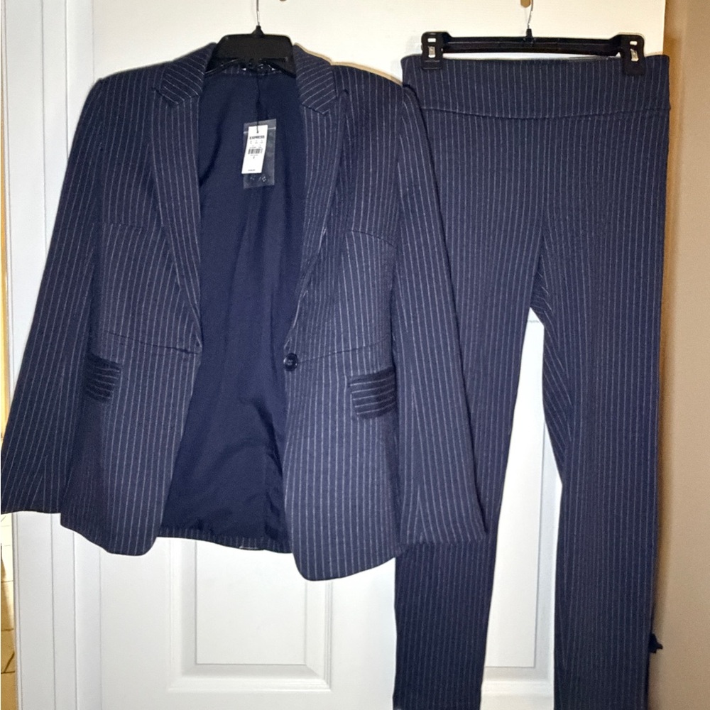 Express Navy Pinstripe Blazer and Pants Set